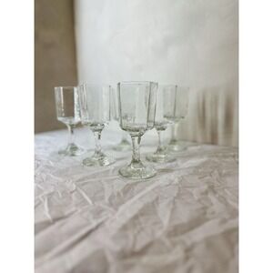 1980s Libbey Facets Water Goblets Set of 6 8oz Vintage Clear Texture Glass 6.25"